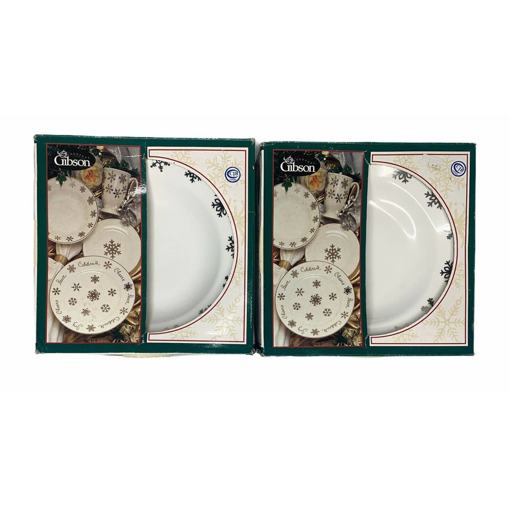 Vintage GIBSON White Silver Snowflakes Winter Christmas 8" Bowls with Rim Lot 8